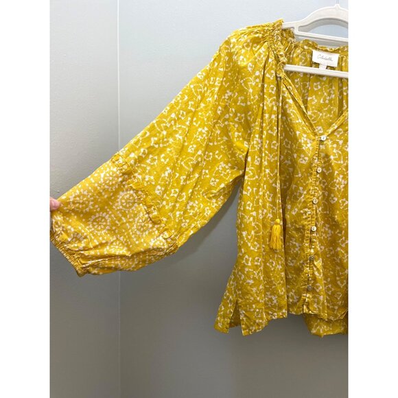 Cleobella Yellow & White Floral Boho Blouse With Tassels & Balloon Sleeves XL - Picture 3 of 9